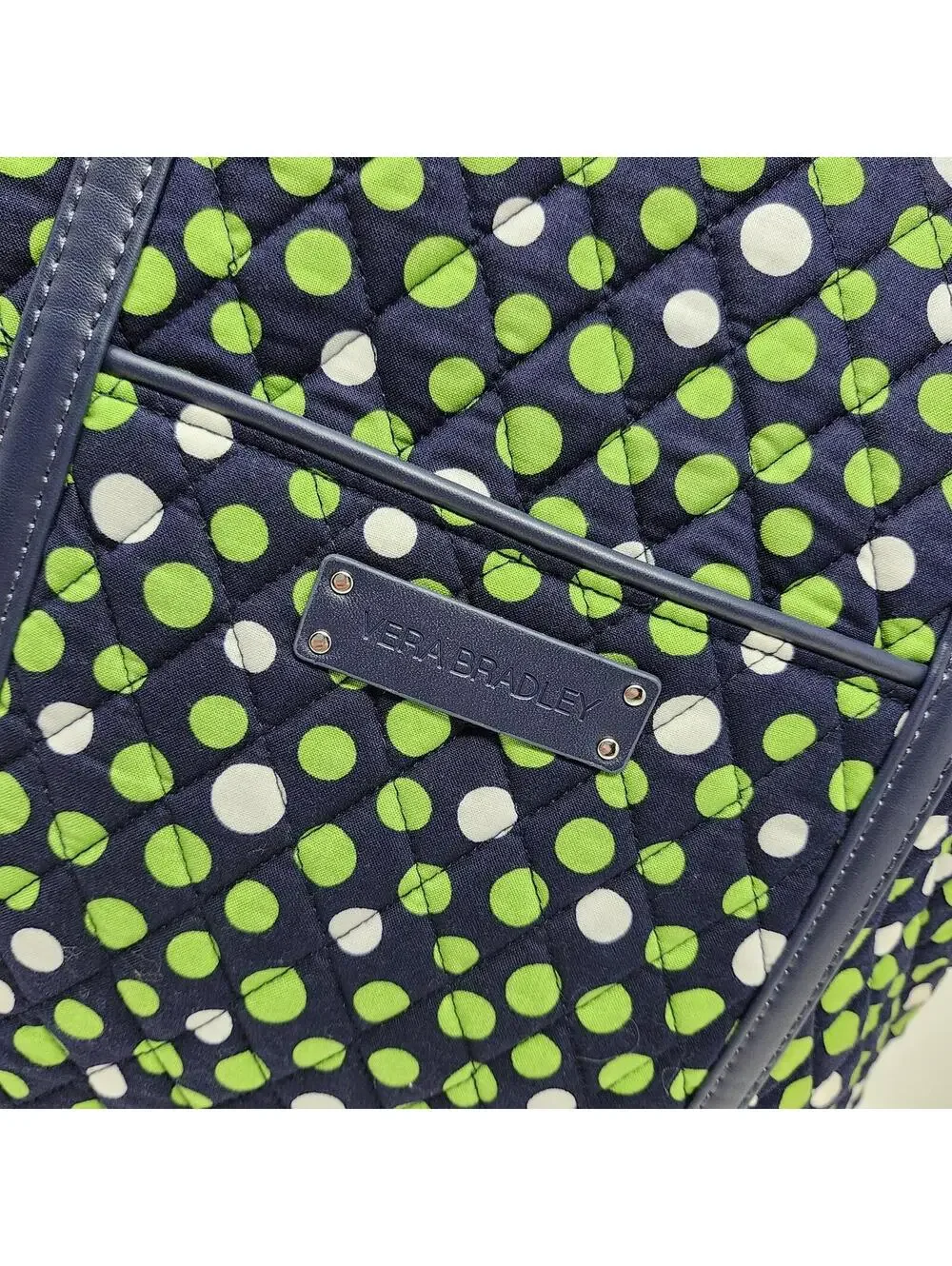 Vera Bradley Blue Green Polka Dot Quilted Tote Bag 11x15